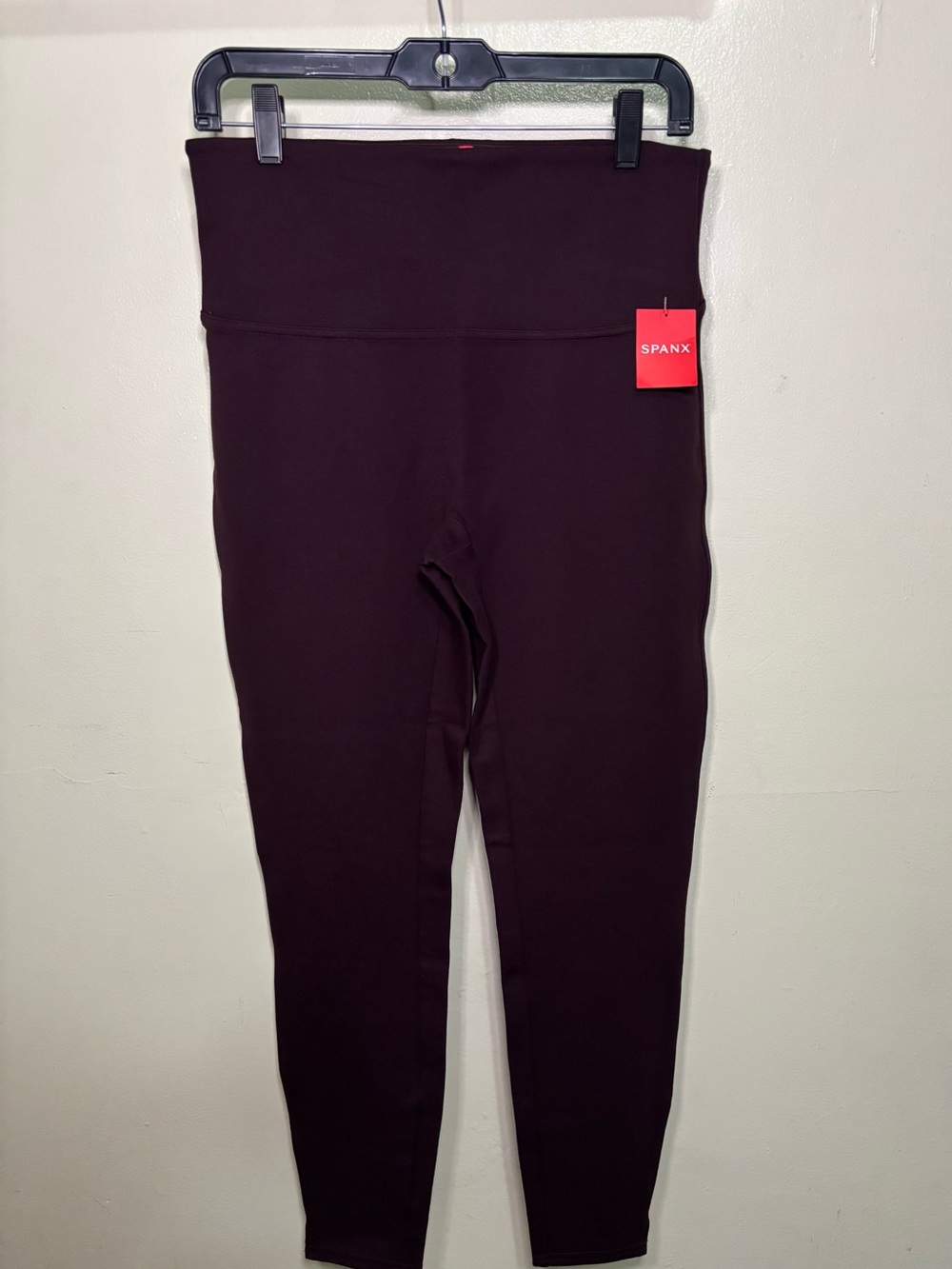Spanx Brandywine Burgundy Ponte Ankle Leggings Hem Slit Slimming Large